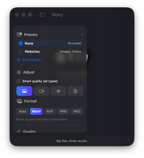Dinky file compression app on macOS