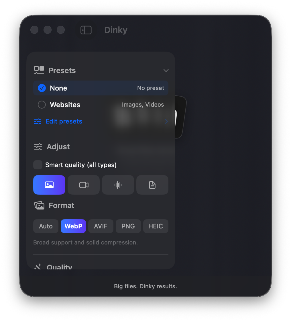 Dinky file compression app on macOS
