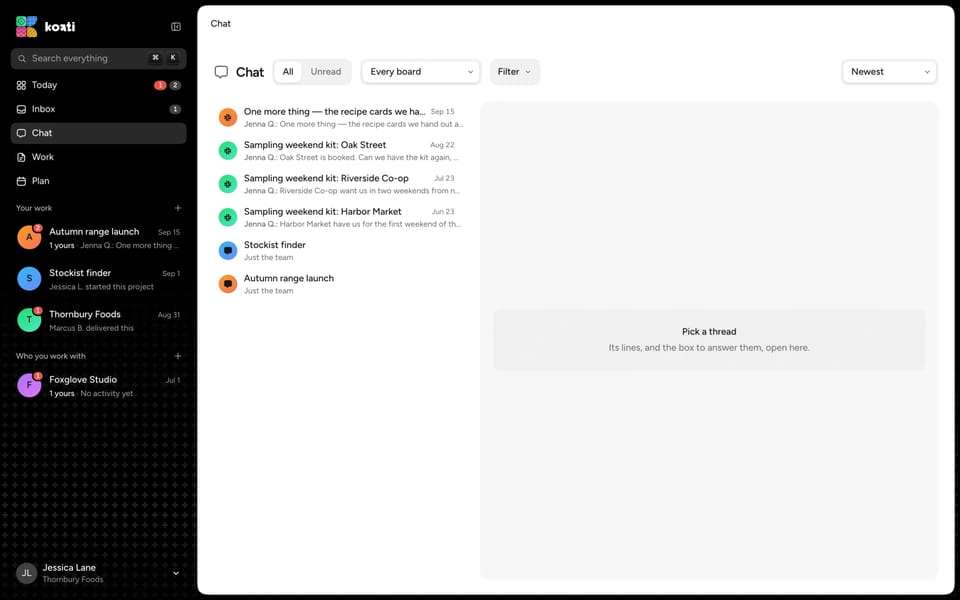 Chat in the sidebar layout