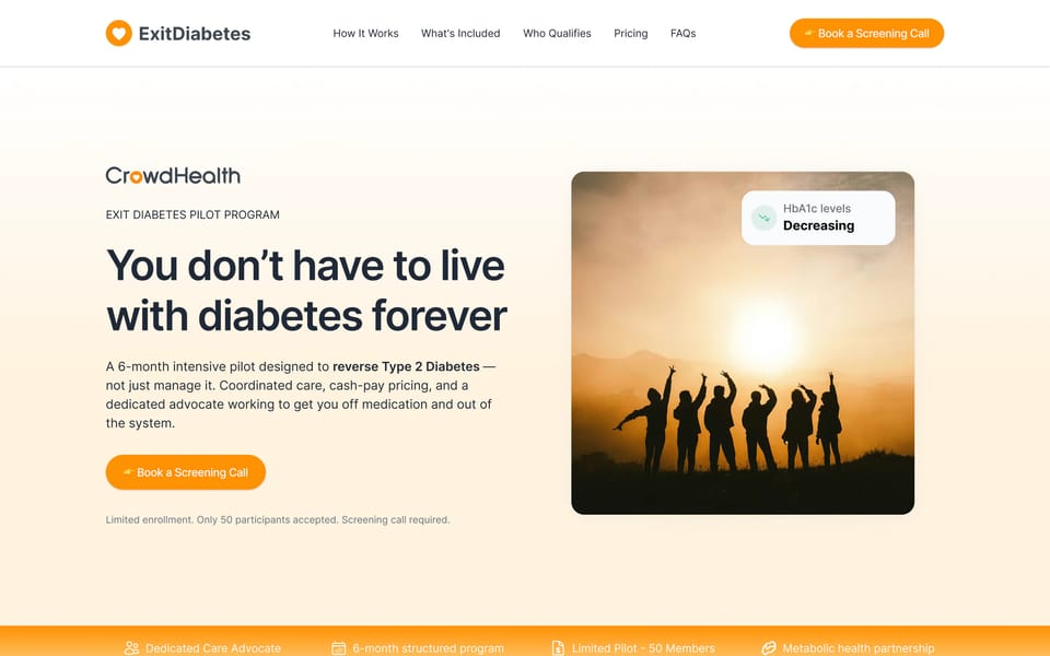 The current Exit Diabetes landing page