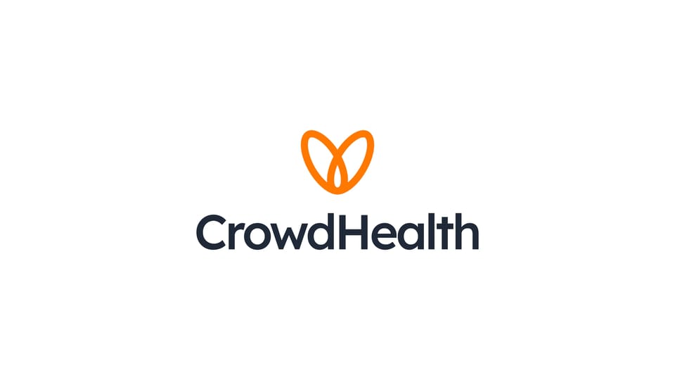 The new CrowdHealth logo: an open orange heart over the wordmark, on white
